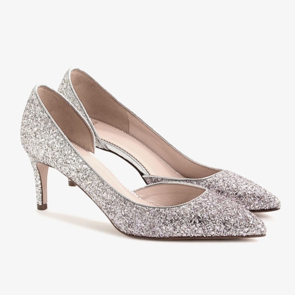 NEW J. Crew Colette D'orsay Silver Sparkle Glitter Heels Size 6.5